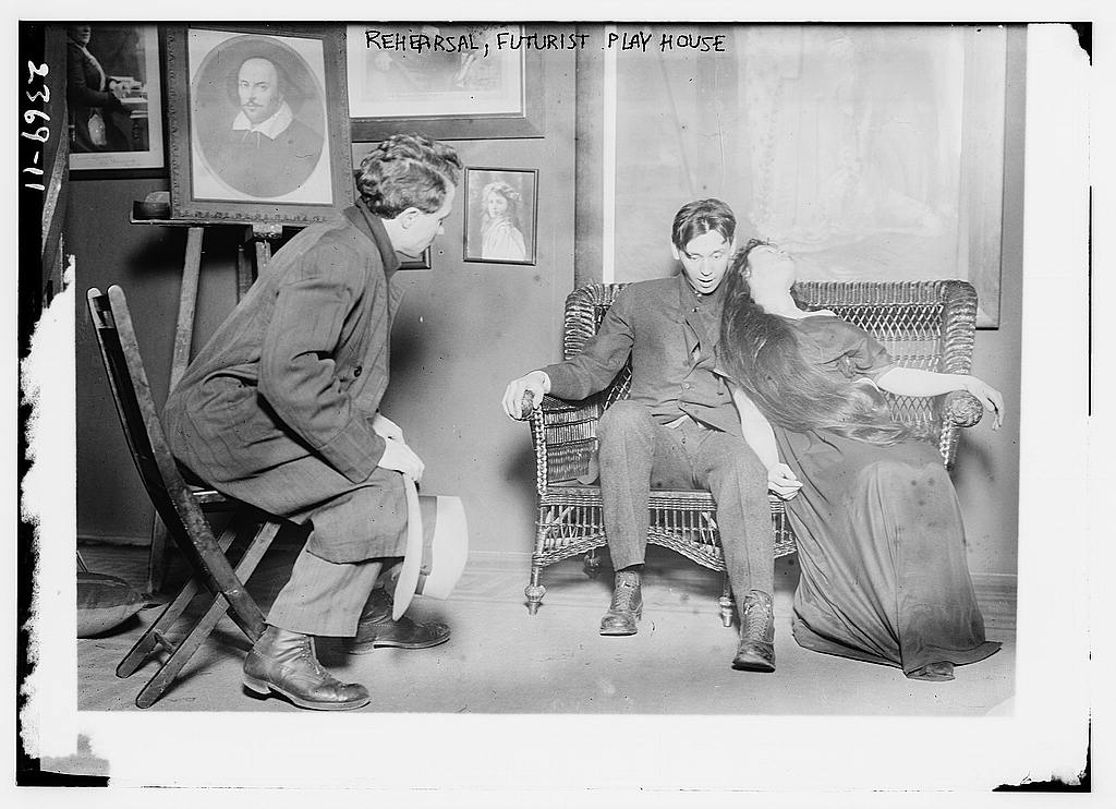Rehearsal for the Futurist Play House in about 1910